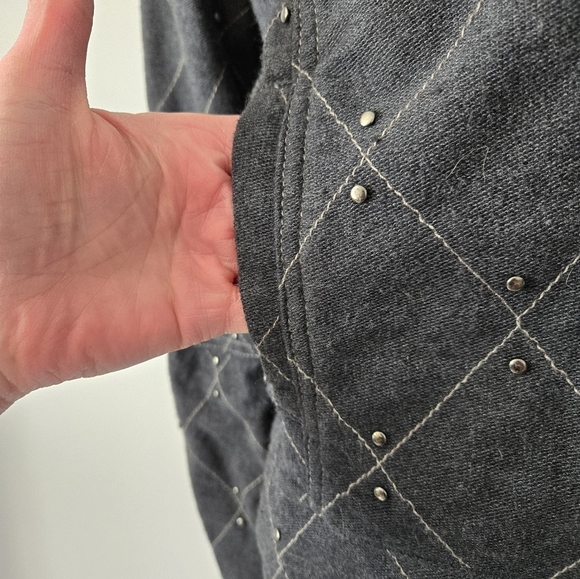 FREE PEOPLE Grey Quilted Studded Moto Sweater Jacket With Neck Buckles. Small - Picture 5 of 16